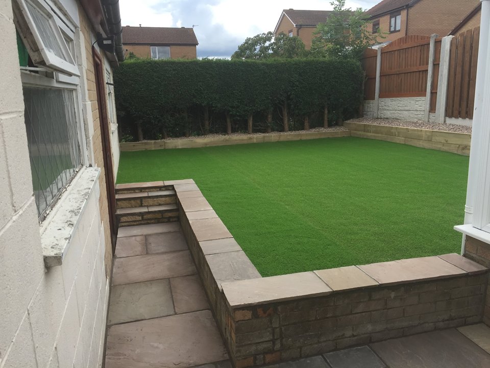 back garden with fake grass