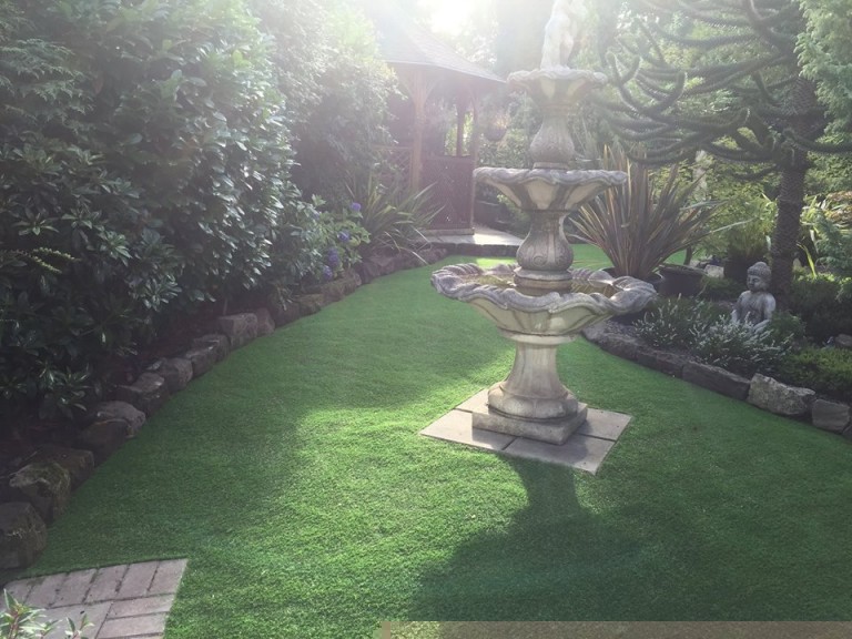 imitation grass in a garden